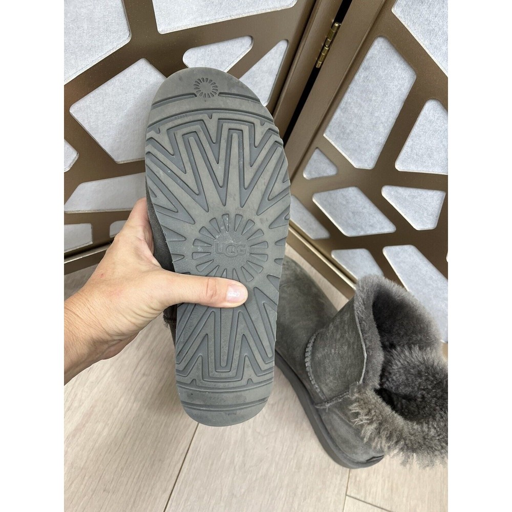 Ugg Mini Short Bailey Button II Flat Boot Gray Wool Fur Suede Leather 9 - Picture 9 of 10